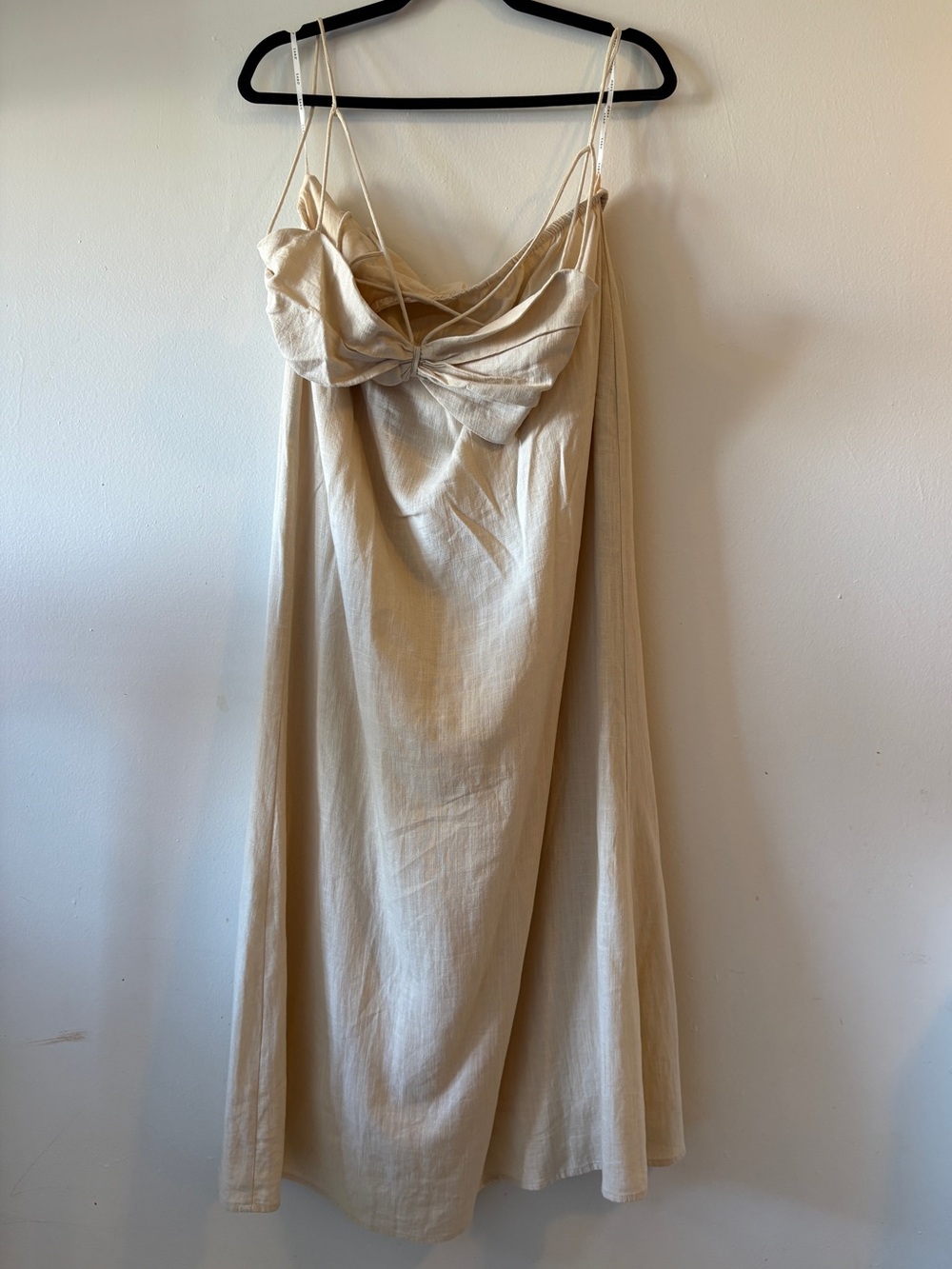 SABO Hope Dress Cream Linen Blend Cut-Out Midi Dress Sz L U.S 8 Spaghetti Strap - Picture 4 of 9
